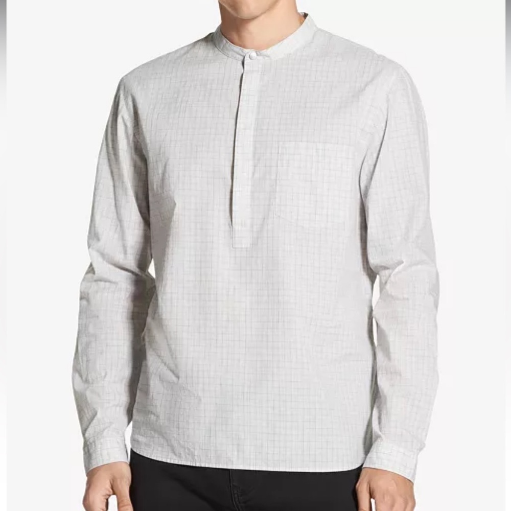 DKNY Men's Banded-Collar Grid-Print Shirt cotton size XXL new